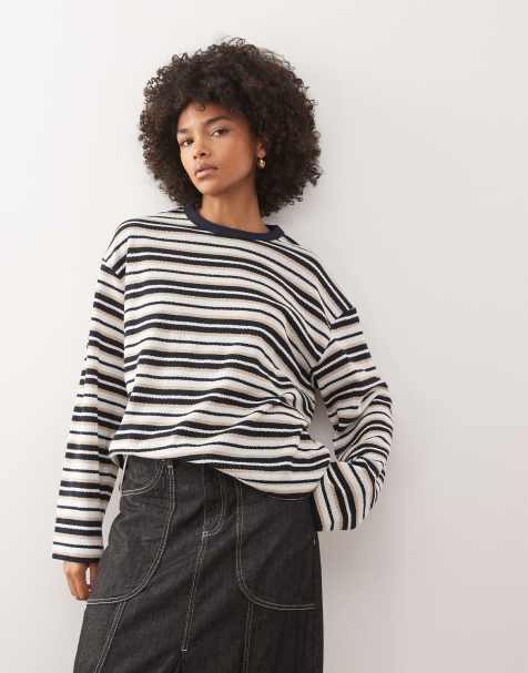 Reclaimed Vintage – Beige, randig topp i slouchy-stil - view 1