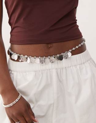 Reclaimed Vintage belly chain with beads and paillettes in silver