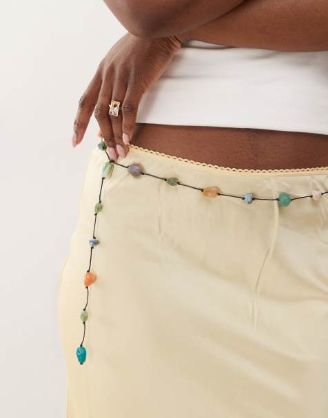 Reclaimed Vintage belly chain with faux stones on cord - view 1