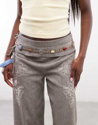 Reclaimed Vintage Belt Chain Gem Stone Belt In Metallic