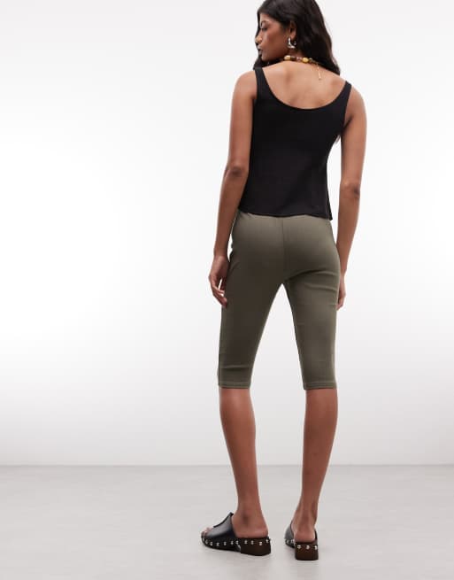 Reclaimed Vintage bengaline capri pants in olive pinstripes, 4 of 5