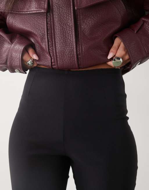 Reclaimed Vintage bengaline capri trousers with split hem and picot trim in black , 2 of 5