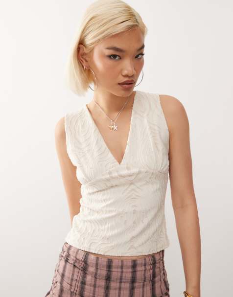 Reclaimed Vintage – Benvit topp i devoré med rynkad byst - view 1