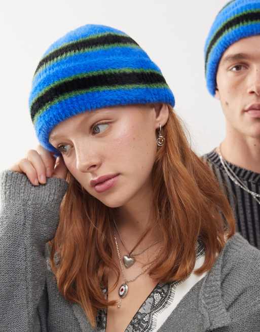 Reclaimed Vintage - Berretto unisex blu e nero a righe, 2 di 4