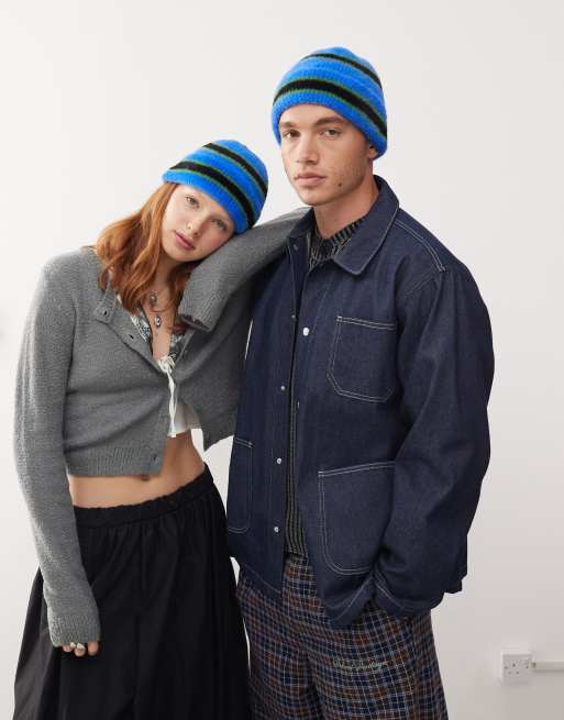 Reclaimed Vintage - Berretto unisex blu e nero a righe, 3 di 4