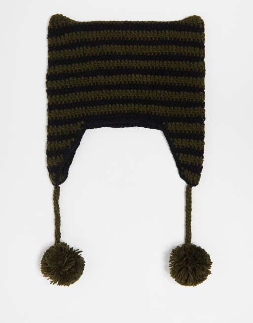Reclaimed Vintage - Berretto unisex in maglia a righe stile orecchie di gatto 