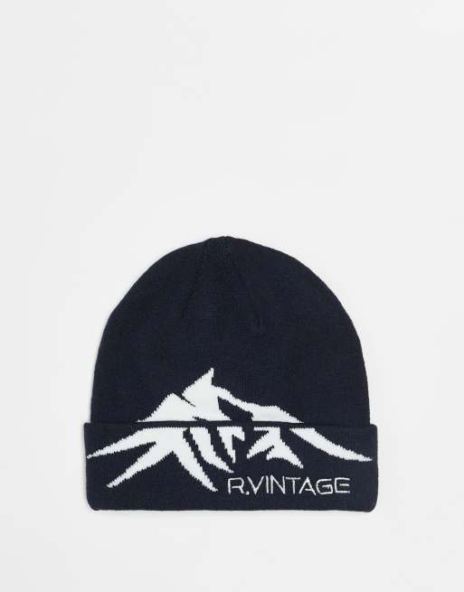 Reclaimed Vintage - Berretto unisex nero con montagna delineata