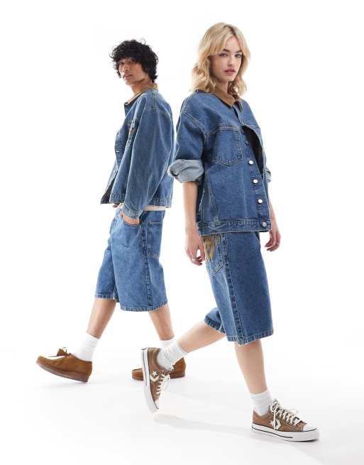Reclaimed Vintage – Besticktes Unisex-Set im Western-Design in blauer Waschung
