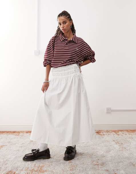 Reclaimed Vintage western midi skirt with tie sides in white poplin