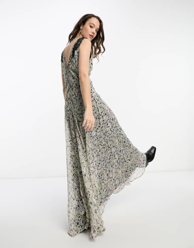 Reclaimed Vintage bias cut slip in blurred floral with lace 1