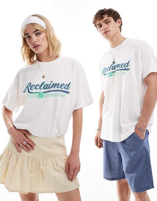 Reclaimed Vintage – Biały T-shirt unisex oversize z nadrukiem klubu tenisowego