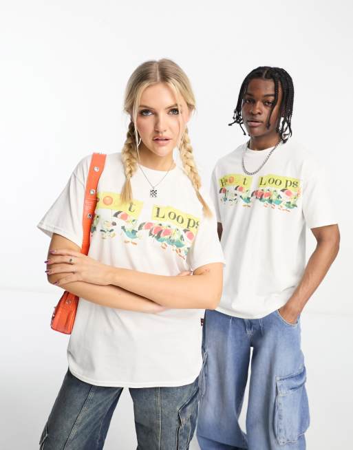 Reclaimed Vintage – Biały T-shirt z licencjonowanym nadrukiem z motywem Fruit Loops 