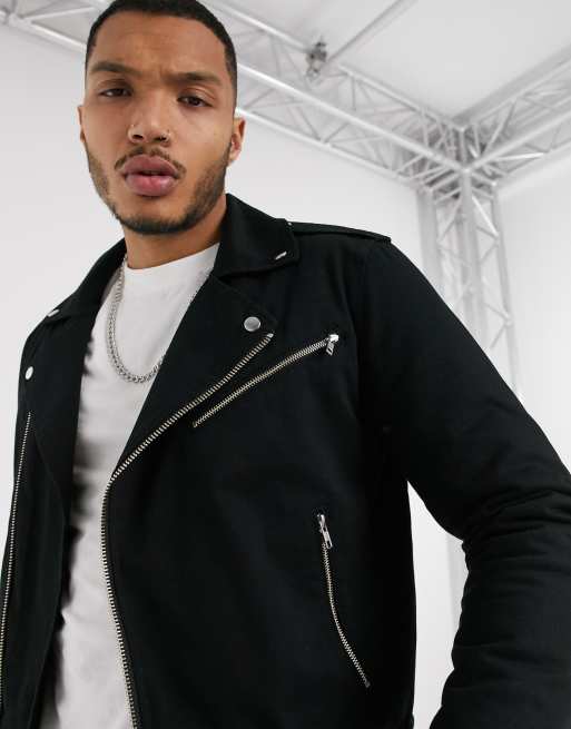 Black cotton biker hot sale jacket