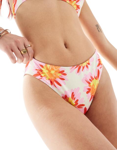 Reclaimed Vintage bikini bottom in pink and orange floral print - view 1
