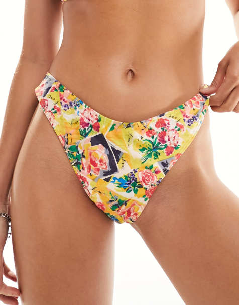 Reclaimed Vintage bikini bottom in postcard print - view 1