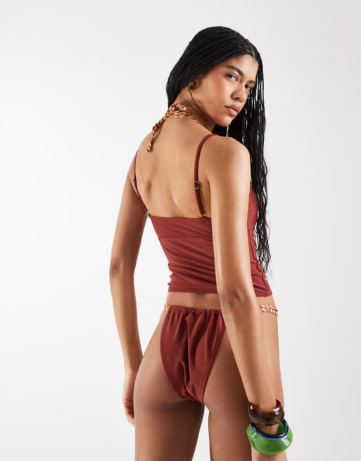 Reclaimed Vintage bikini bottom with ruched sides in stripe, 4 of 4