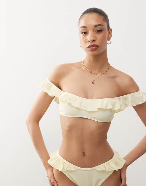 Reclaimed Vintage bikini set with frills in cream - view 1
