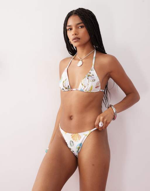 Reclaimed Vintage bikini with shell print in rib