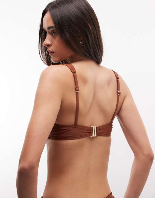 Reclaimed Vintage – Bikinioberteil in Schokobraun mit Bügel und Kräuselsaum, 4 von 4