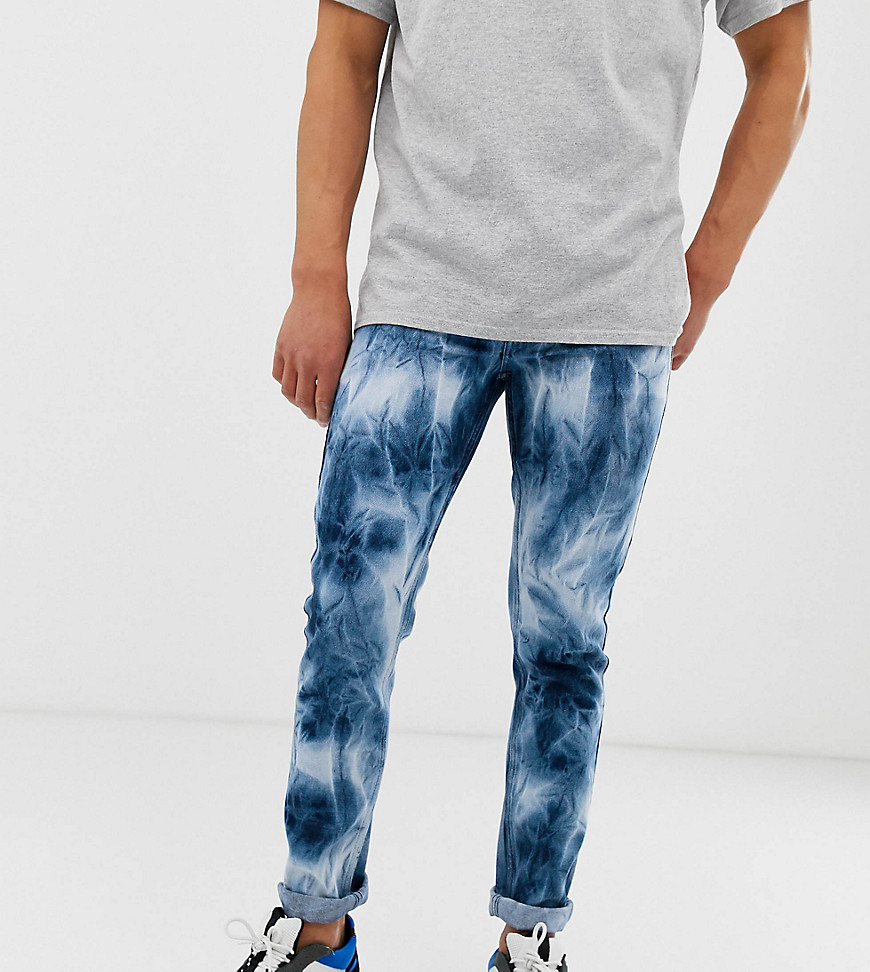 Reclaimed Vintage – Blå batikmönstrade skinny jeans