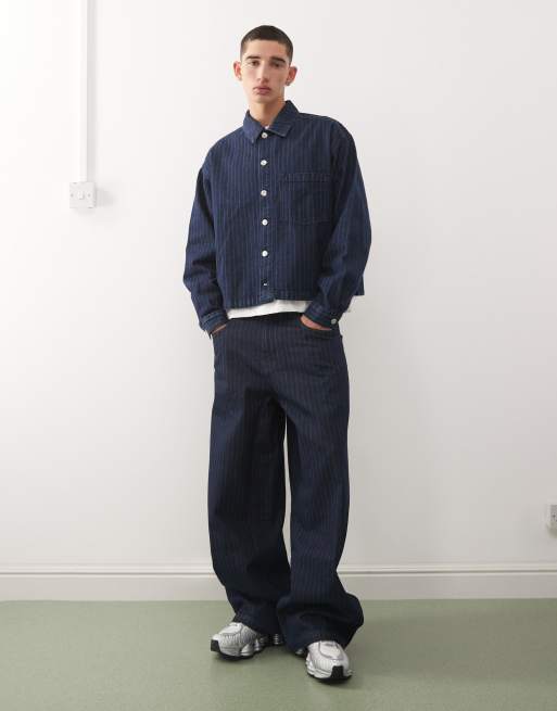 Reclaimed Vintage – Blå, kritstrecksrandig jeansjacka med boxig passform, del av set , 2 av 5
