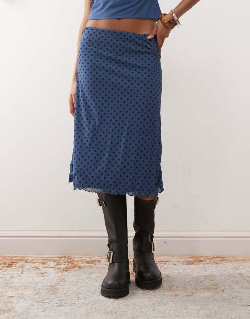 Reclaimed Vintage – Blå och svartprickig midikjol i mesh, del av set, 4 av 5