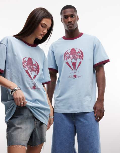 Reclaimed Vintage – Blå t-shirt i oversize och unisex-modell med rund halsringning och tryck med luftballonger - view 1