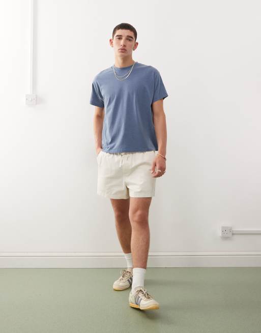 Reclaimed Vintage – Blå, tvättad, kort t-shirt med smal, boxig passform, 4 av 4