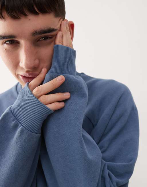 Reclaimed Vintage – Blå, tvättad sweatshirt i unisex-modell med boxig passform, 4 av 4