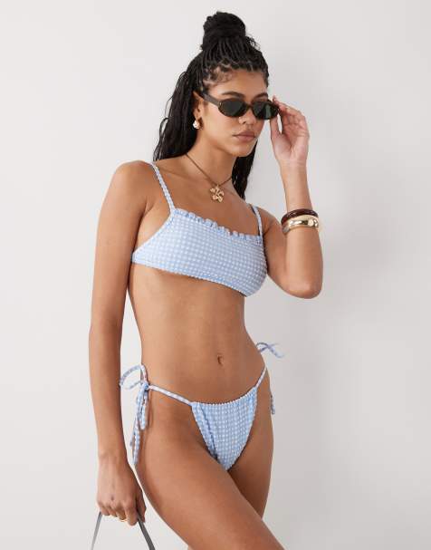 Reclaimed Vintage – Blå, vit och ginghamrutig bikini i bäckebölja - view 1