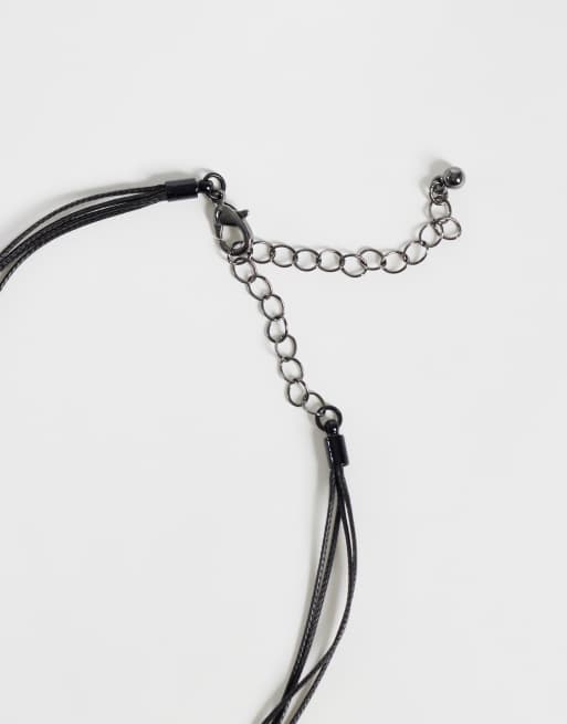 Reclaimed Vintage black beaded multi row necklace with crosses, 3 of 4