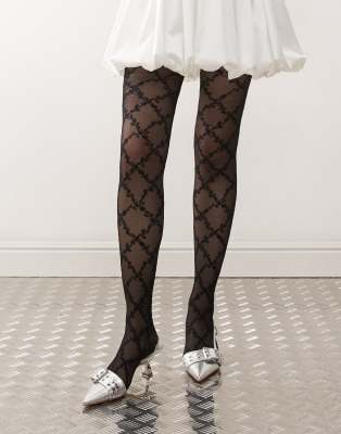 Reclaimed Vintage Reclaimed Vintage black floral lace tights-Multi