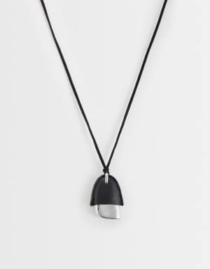 Reclaimed Vintage black PU longline necklace with silver pendant