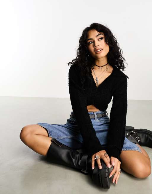 Reclaimed Vintage black shrug cardigan in black