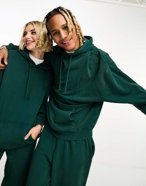 Reclaimed Vintage – Blågrön oversize-huvtröja i unisex-modell med tvättad finish, del av set