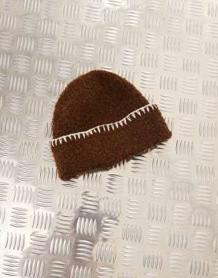 Reclaimed Vintage Blanket Stitch Beanie In Brown