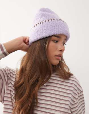 Reclaimed Vintage Blanket Stitch Beanie In Purple