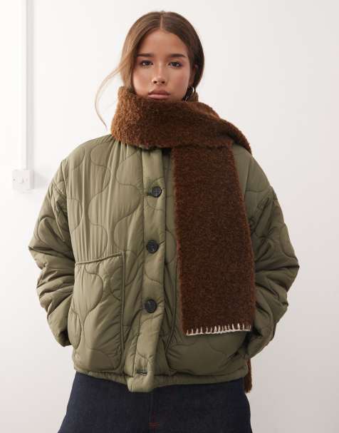 Reclaimed Vintage blanket stitch scarf in brown borg - view 1