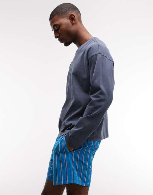 Reclaimed Vintage – Blårandiga shorts i pyjamasstil, 3 av 5