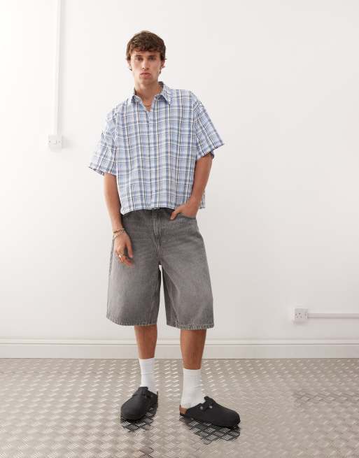 Reclaimed Vintage - Camicia a maniche corte squadrata blu a quadri