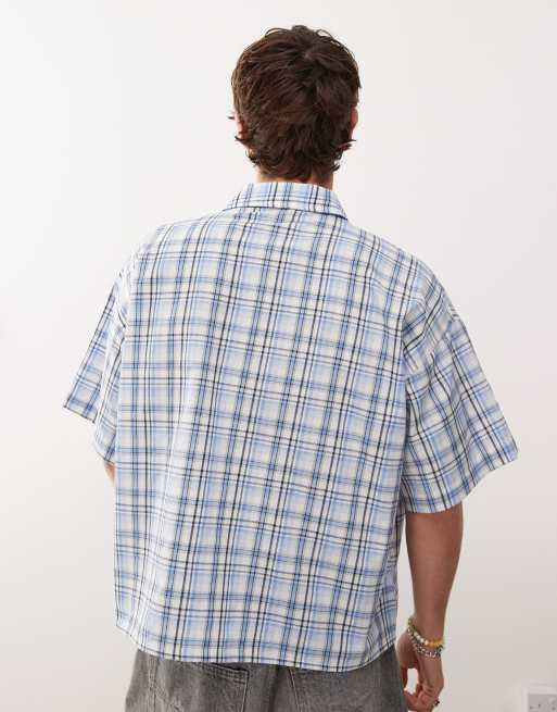 Reclaimed Vintage - Camicia a maniche corte squadrata blu a quadri