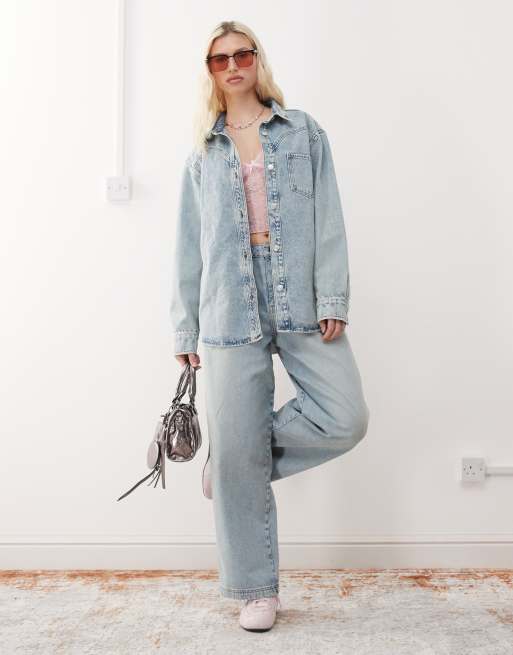 Reclaimed Vintage – Blått set i cowboystil med ljus tvätt