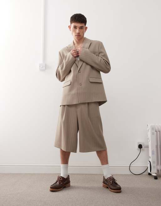 Reclaimed Vintage - Blazer d'été oversize à fines rayures - Beige, 2 de 4