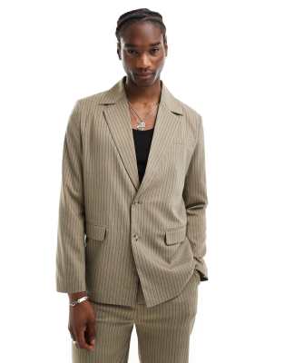 Shop Reclaimed Vintage Suit Blazer In Beige Pinstripe - Part Of A Set-neutral