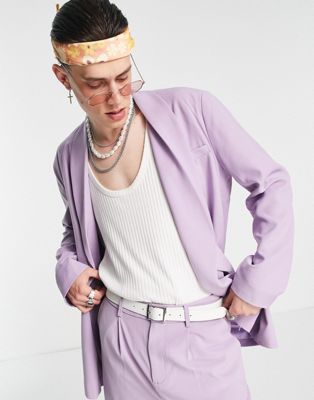 Blazer lilla con allacciatura in vita in coordinato Asos Uomo Abbigliamento Cappotti e giubbotti Giacche Blazer In edizione limitata 