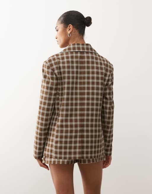 Reclaimed Vintage - Blazer oversize d'ensemble à carreaux - Marron, 4 de 4