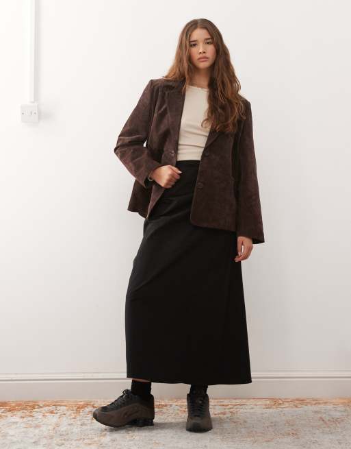 Reclaimed Vintage - Blazer oversize en daim véritable - Marron chocolat, 3 de 4