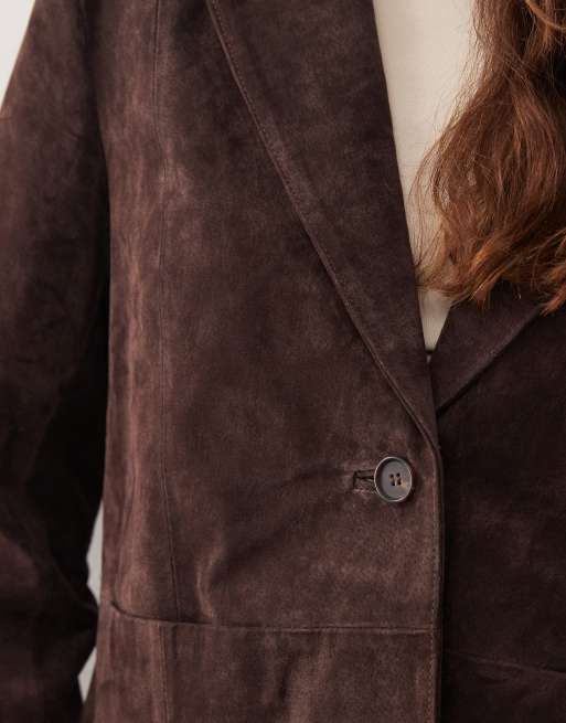 Reclaimed Vintage - Blazer oversize en daim véritable - Marron chocolat, 4 de 4