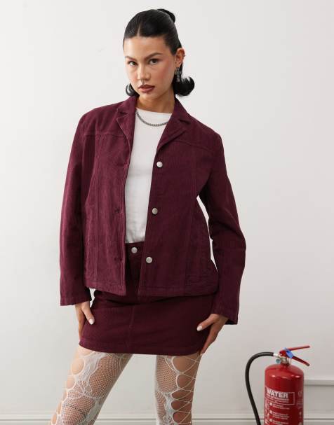 Reclaimed Vintage - Blazer van corduroy in bordeauxrood, deel van co-ord set - view 1