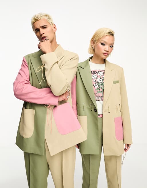 Reclaimed Vintage – Blockfärgad kavaj i oversize och unisex-modell med snördetaljer